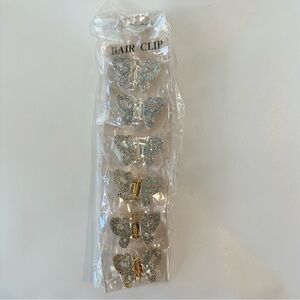 3/30 Glitter Butterfly Mini Hairclips Gold and Silver Six Pieces